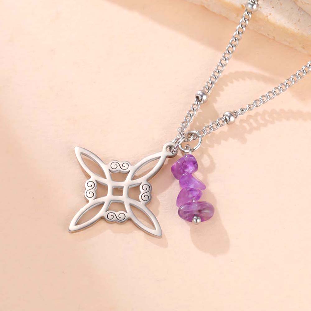 Dawapara Witches Knot Necklace Spiritual Amethyst Protective Necklace Stainless Steel Celtics Knot Good Luck Amulet