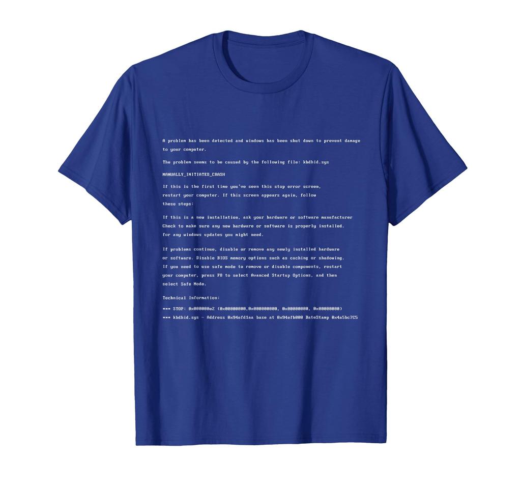Blue Screen of Death Error T-Shirt Computer Crash PC Shirt Tee