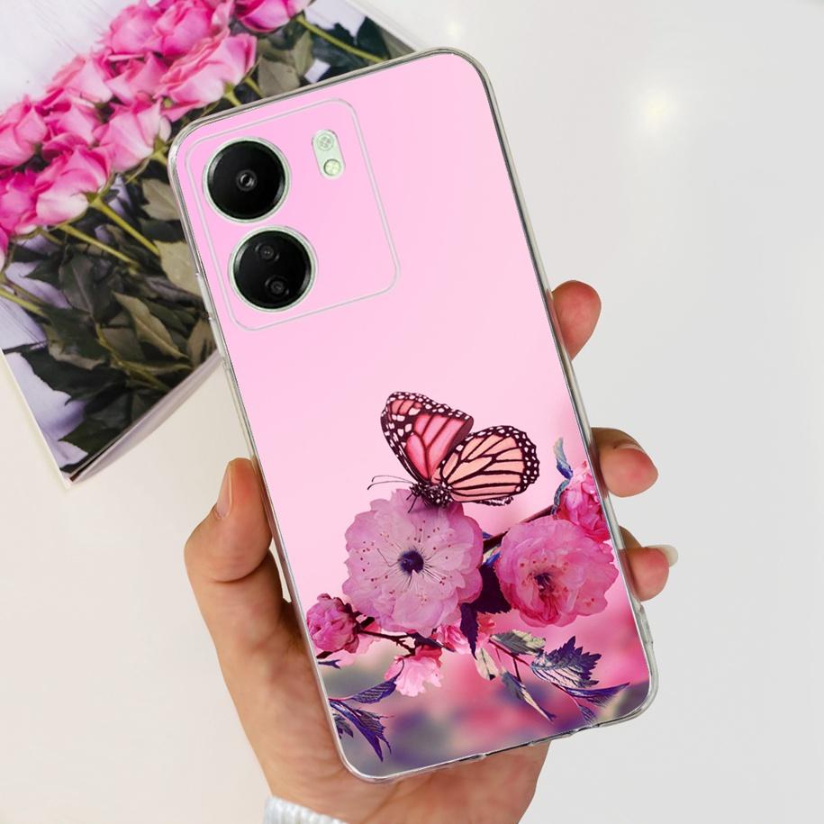 For Xiaomi POCO C65 Case Transparent Silicone Soft TPU Phone Cover For Xiaomi Mi Poco C65 Protective Bumper PocoC65 Flower Funda