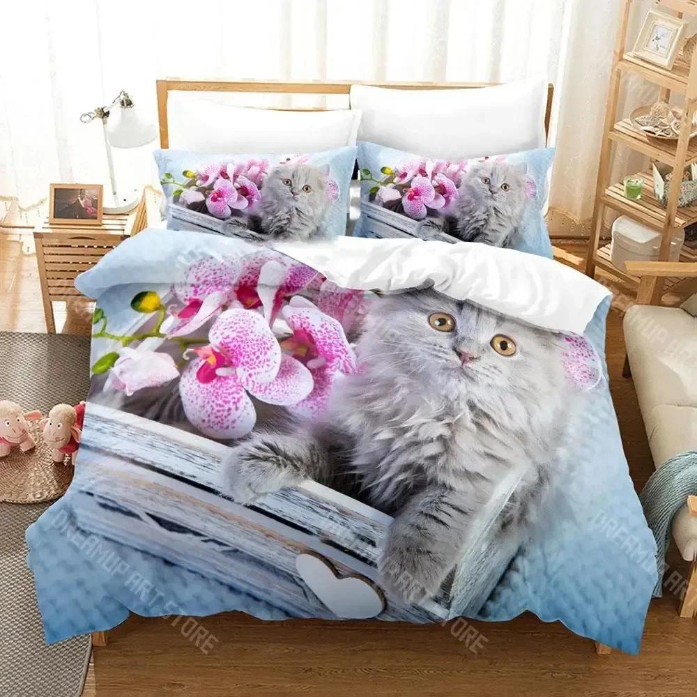 Cute Artistic Cat Bedding Set Single Twin Full Queen King Size Bed Set Adult Kid Bedroom Duvetcover Sets Anime Cat