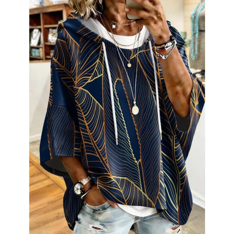 Women's Plus-Size Hooded Sweatshirt, Elegant Comfortable Simple Pattern Print,Fashionable and Versatile