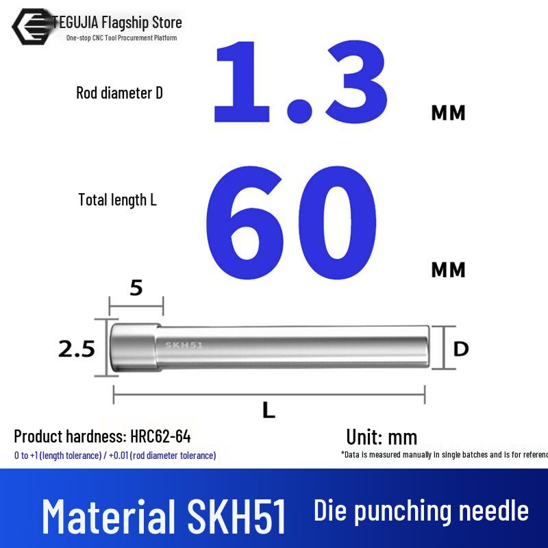 Mold Punch Pin SKH51 High-Speed Hardened Steel T-Type, 0.8-10mm*60 for Piercing Non-Standard Hardware Mold Holes