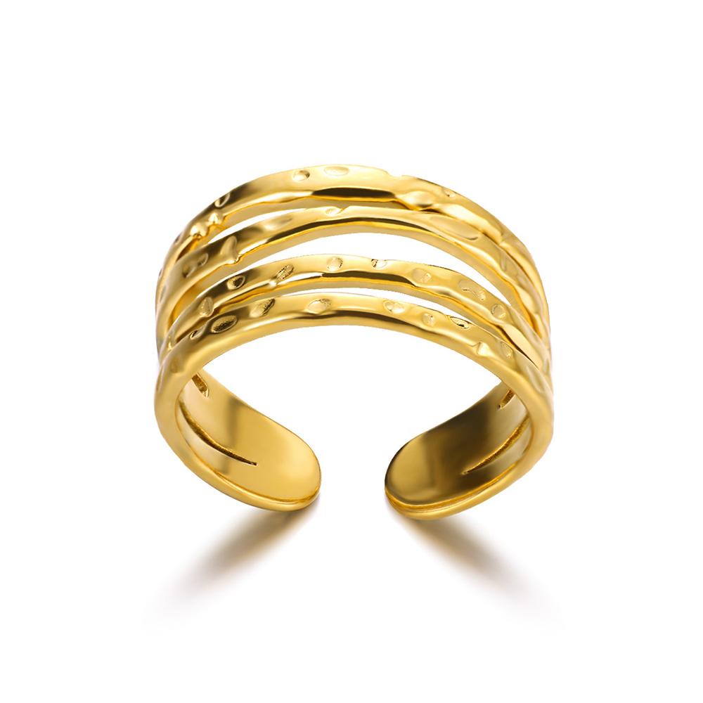 316L Stainless Steel Rings for Women Gold Color Multilayer Geometric Open Ring Vintage Waterproof Wedding Aesthetic Jewelry Gift