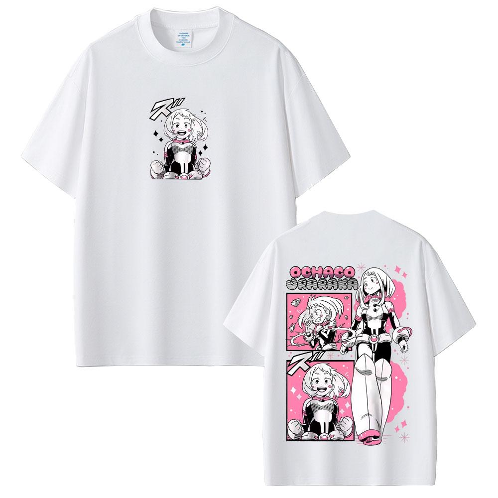 Anime My Hero Academia Print T-Shirt Cartoon Ochaco Uraraka Graphic T Shirts Unisex Women Clothing Cute Kawaii Oversized Y2K Tees