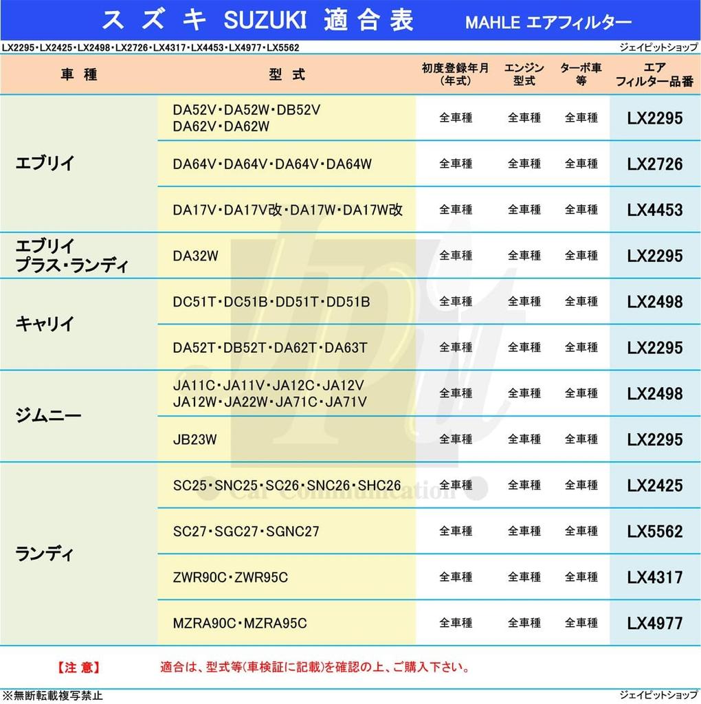 Air filter and cleaner for Clipper Town MAHLE LX2726 Made by the original filter Suzuki, Mazda, Nissan, Mitsubishi, Every, Scrum, NV100, Clipper, Rio,