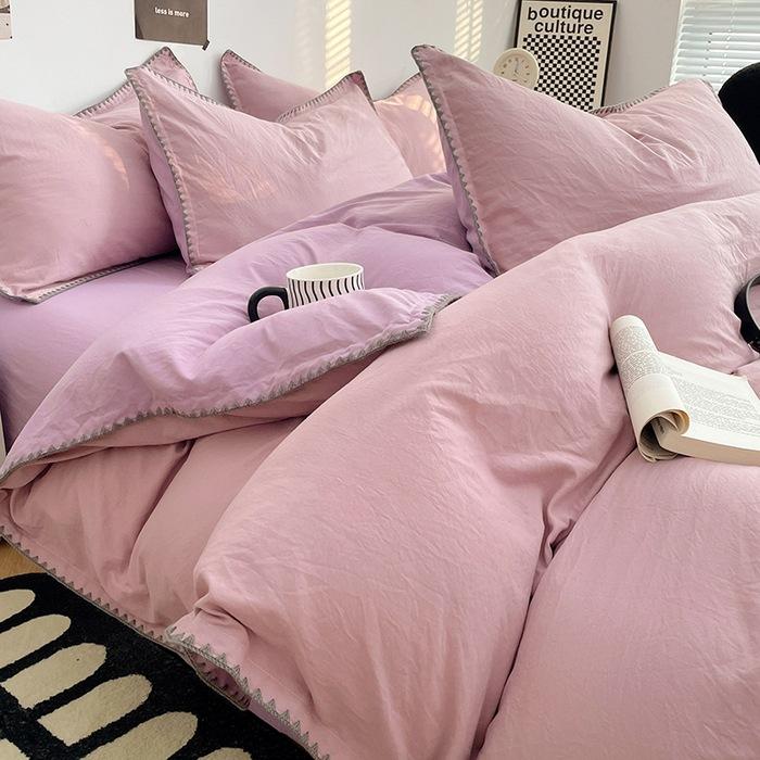 3pcs Simple Double Solid Color Quilt Cover and Pillowcases Nordic King Queen Size Bedding Set Soft Comfort Brushed Duvet Cover