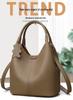 2025 High-End Genuine Leather Women's Shopping Basket Bag with Double-Sided Texture and Leather Tag.