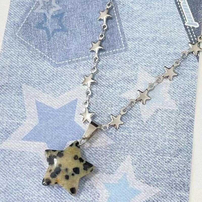 Sternanhänger Halskette Schlüsselbein Kette Gepunkteter Stein Choker Kette Halskette Pullover Kette Feinschmuck Geschenk für Frauen