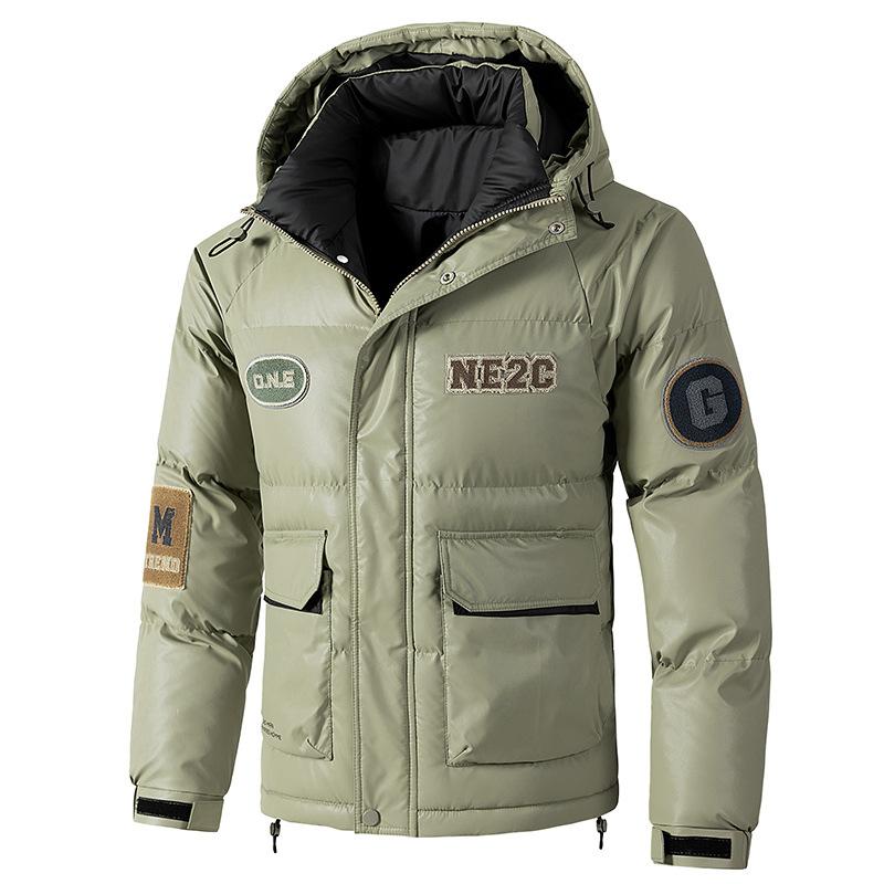 

Winter hooded cotton-padded clothes Men s trendy brand leather cotton-padded clothes Thickened warm and cold cotton-padded clothes 4XL