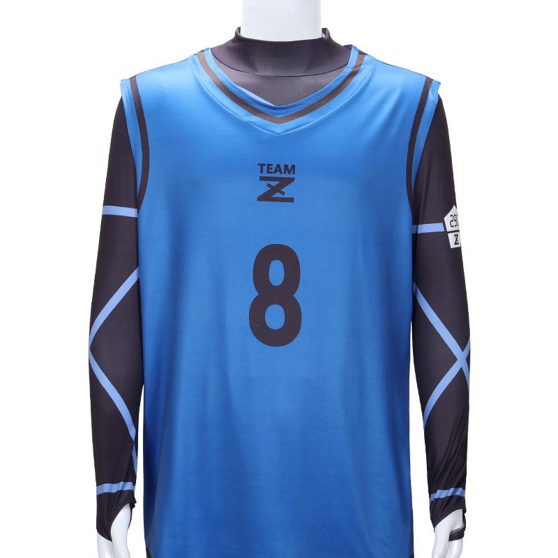 Bachira Meguru Cosplay Costume Anime Blue Shorts Jersey Football with Black Bodysuit Club Sportswear Jumpsuits Set for Men Women