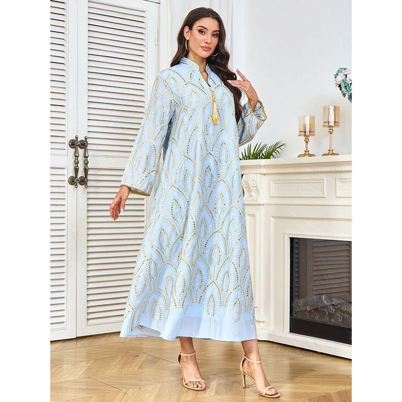 

Одежда для женщин с Ближнего Востока Платье-халат Внешняя торговля Мода Независимая станция Платье с пайетками и вышивкой Арабское Дубайское длинное платье Light Blue XL