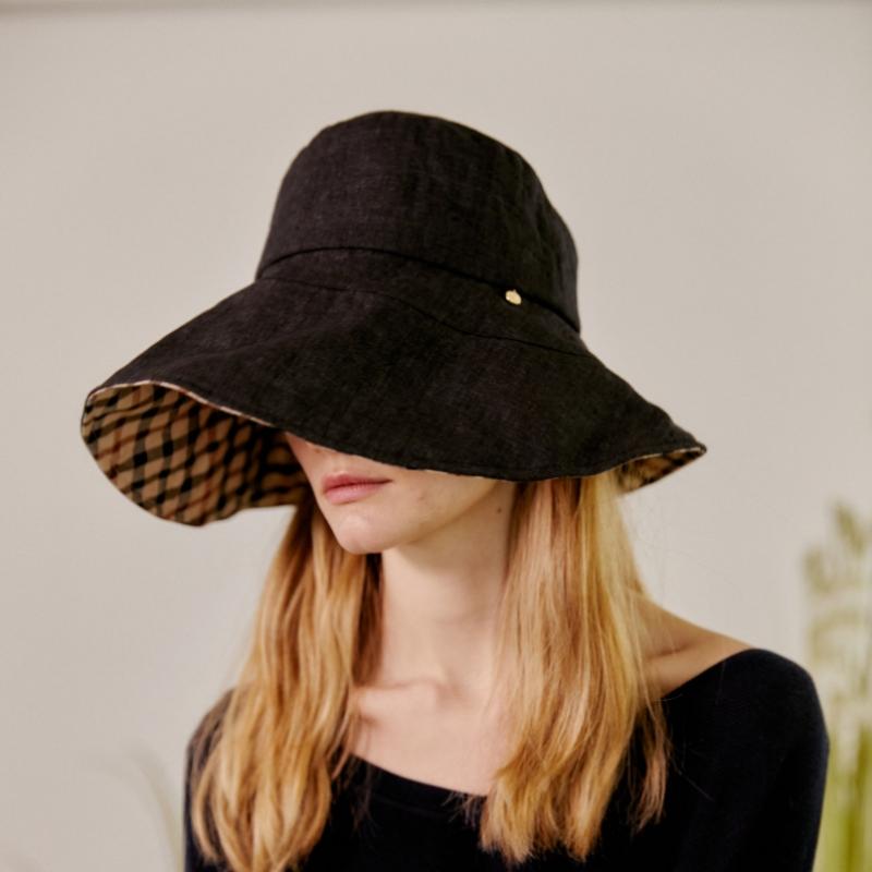 Daks Women S Black Check contraSt Linen Floppy Hat Dche6e122bk