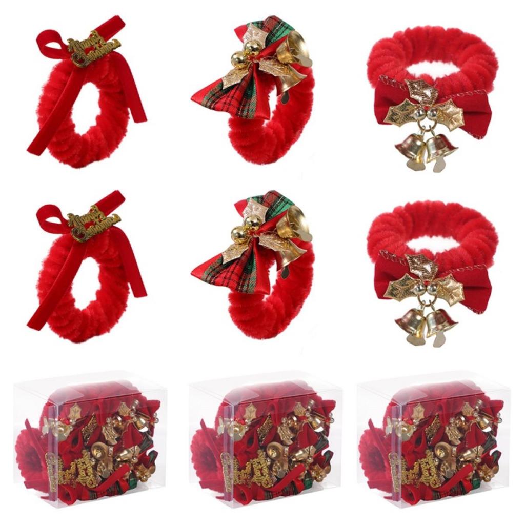 Christmas Napkin Rings for Holiday Table Decors Durability Polyester Dinner Party Accessories Easy Setups Long Last