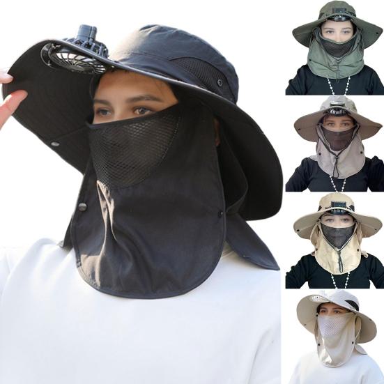 Solar Fan Hat with Face Guard Neck Flap UPF 50+ UV Protection