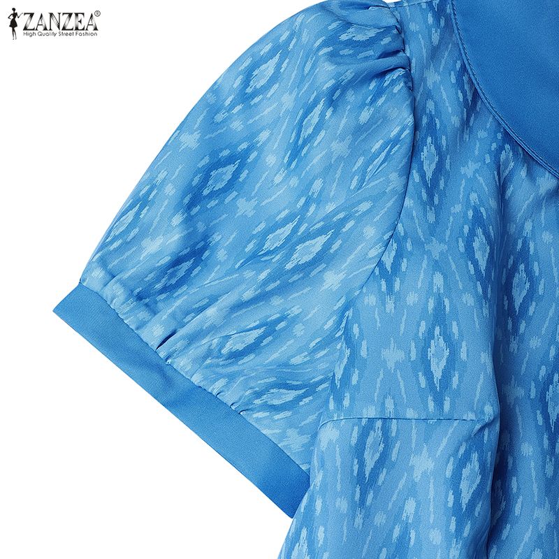 ZANZEA Women Summer Casual Short Sleeve Retro Print Dress