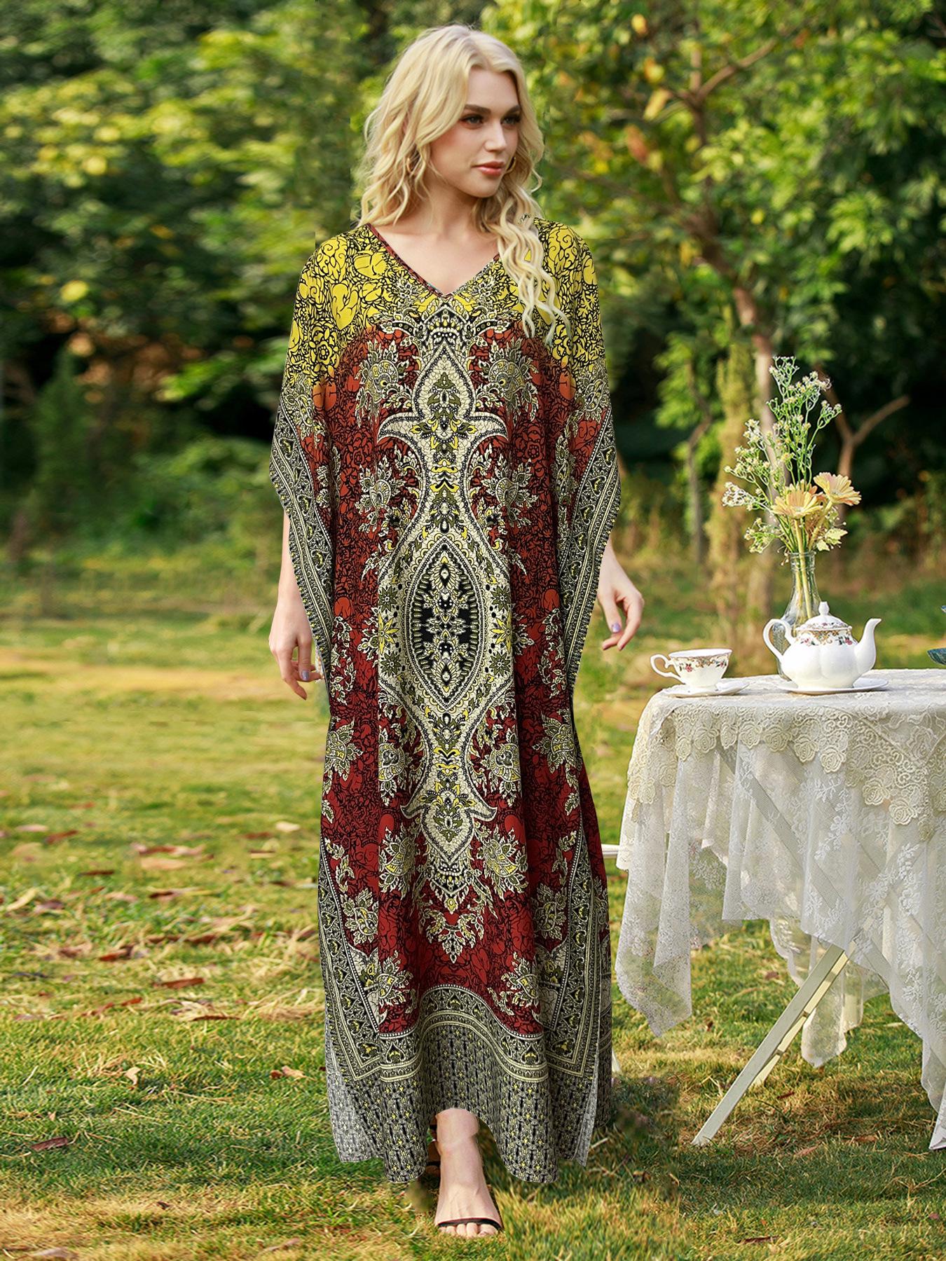 Женская юбка с принтом: Свободный крой, Большой размер, Идеально для отдыха на море One Size жёлтый/красный