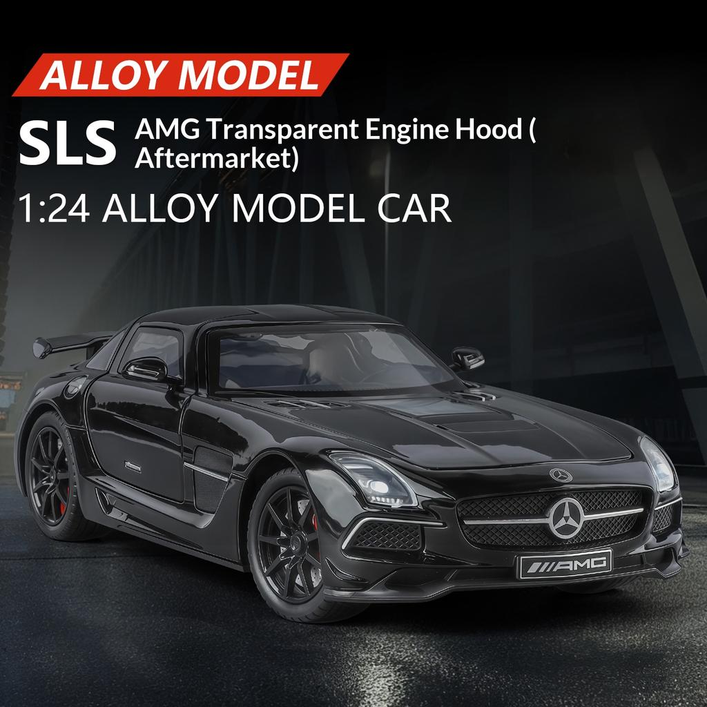 Alloy Die-cast 1/24 Scale SLS-AMG Modified Coupe Model Simulation Sound and Light Transparent Hood Boy Toy
