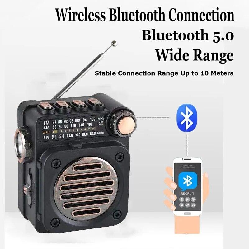 Portable Pocket FM AM SW Radio Speaker Bluetooth Music Player with Flashlight