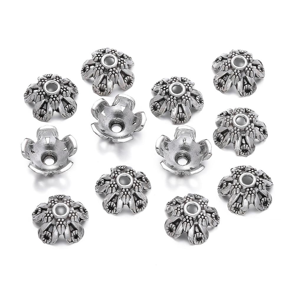 10pcs/Lot Antique Silver Color Alloy Leaf Flowers Bead End Caps for Jewelry Making Needlework Spacer Bead Caps DIY Accessories