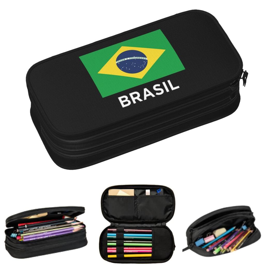 Brazil Soccer Team Football Brazilian Flag Pencil Cases for Students School Pen Box Pencil Bag Big Capacity Pencil Pouch