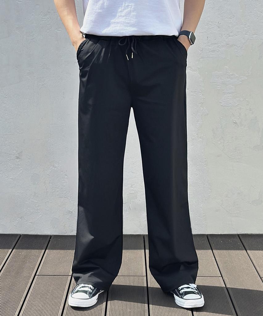 ROCKED GARAGE Unisex Cooling Semi-Wide Elastic Waist Pants_Black