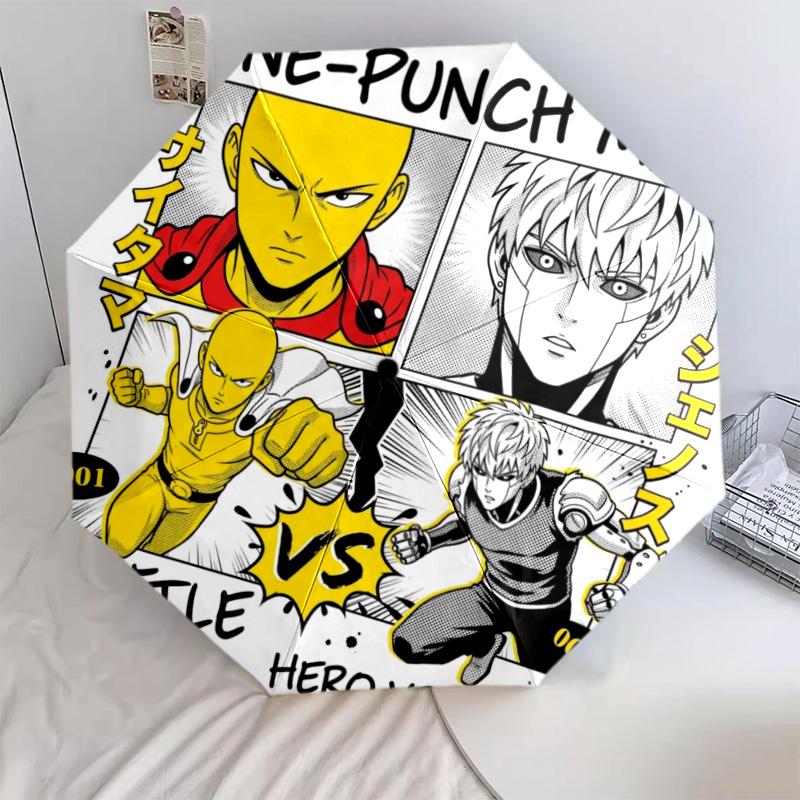 One-Punch Man Fashionable Auto-Open Umbrella Foldable 8 Iron Ribs Plastic Handle Sunshade-kwq426 (as the picture,iron&8K)