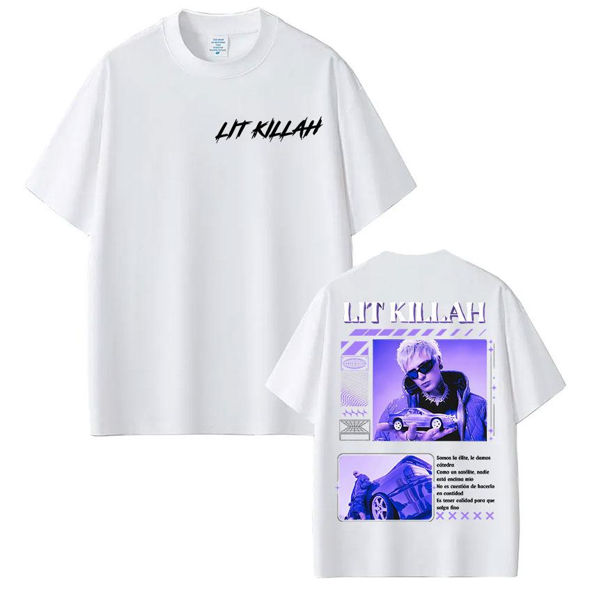 Rap Singer Lit Killah Album Tshirt Tour Merch Oversized Short Sleeved Tshirt Mens Hiphop Gothic Punk Tshirt Street Wear
