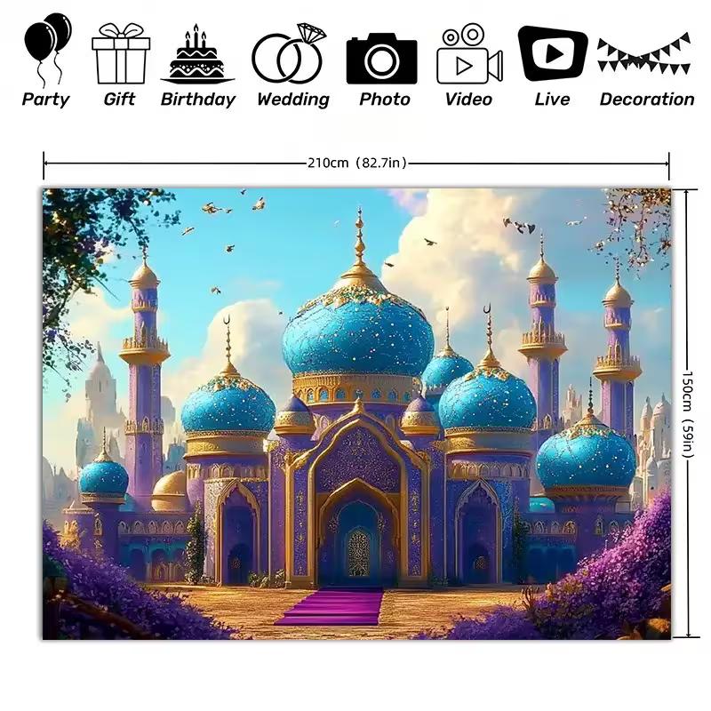 Purple Blue Magic Palace Backdrop Arabian Fantasy Castle Kids Birthday Baby Shower Photography Background