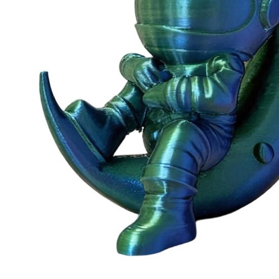 Yousheng 3D Printed Moon Astronaut Figurine, Sitting on Crescent Moon Spaceman Statue, Astronaut Desktop Decoration for Home