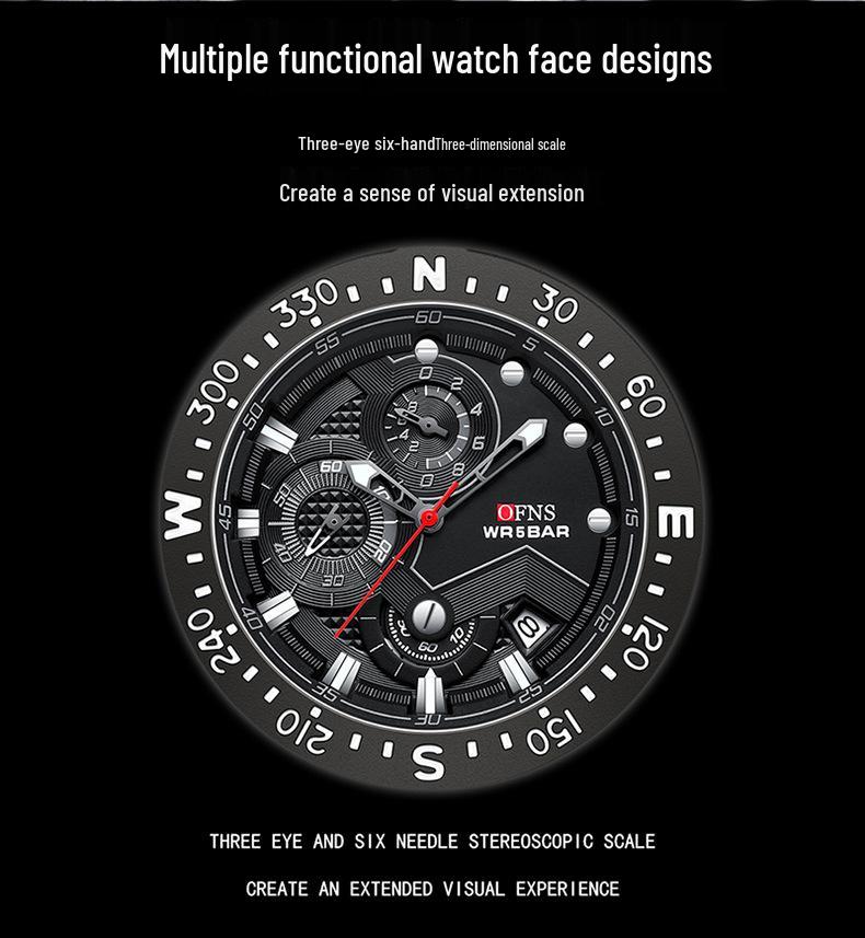 OFNS Men's Quartz Chronograph Watch: Fashionable, Simple, Waterproof with Calendar Function