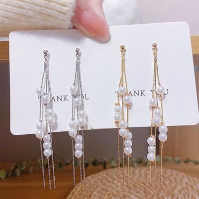 1 Pair Faux Pearl Tassel Long Earrings Exquisite Delicate All Match Minimalistic Elegant Wide Application Earrings