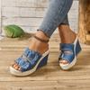 Fashion Summer Women Platform Sandals Casual Double Buckle Strap Sandals Fashion Straw Weaving Thick Sole Denim Shoes Slides Women