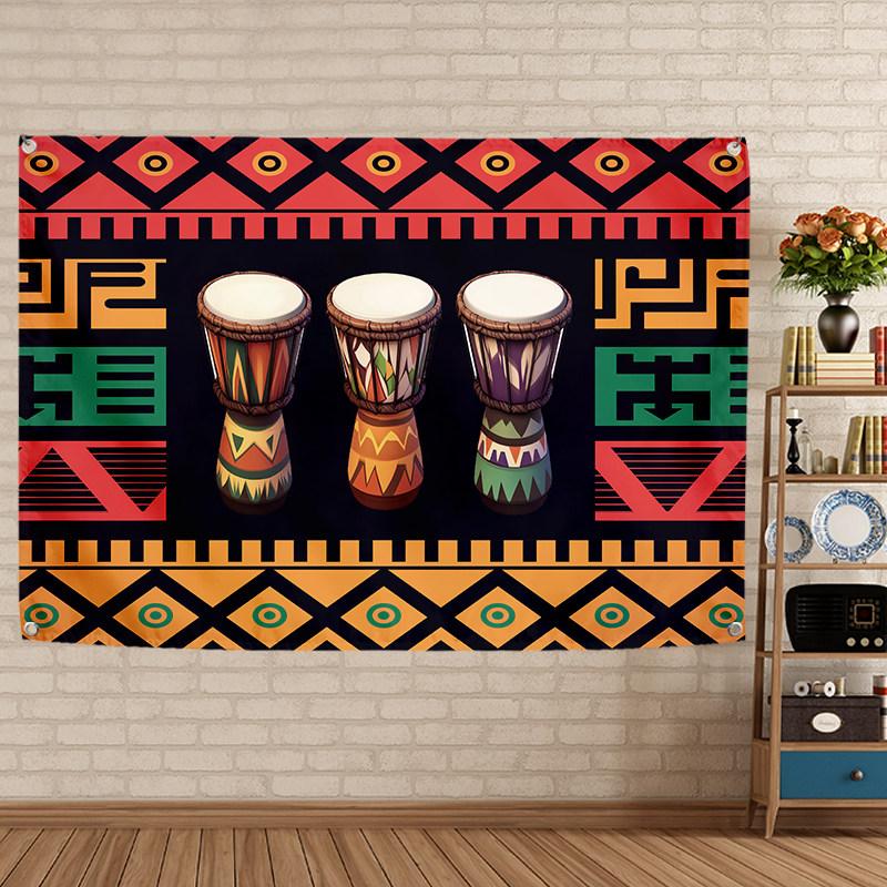 African Drum Percussion Music Tapestry Ethnic Style Musical Instrument Home Decor for Bedroom Living Room Background Cloth