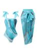 New Fixed Edition Printed Retro One-piece Bikini Swimsuit, Women's Conservative Sunscreen One-piece Gauze Skirt 2-piece Set, Bea