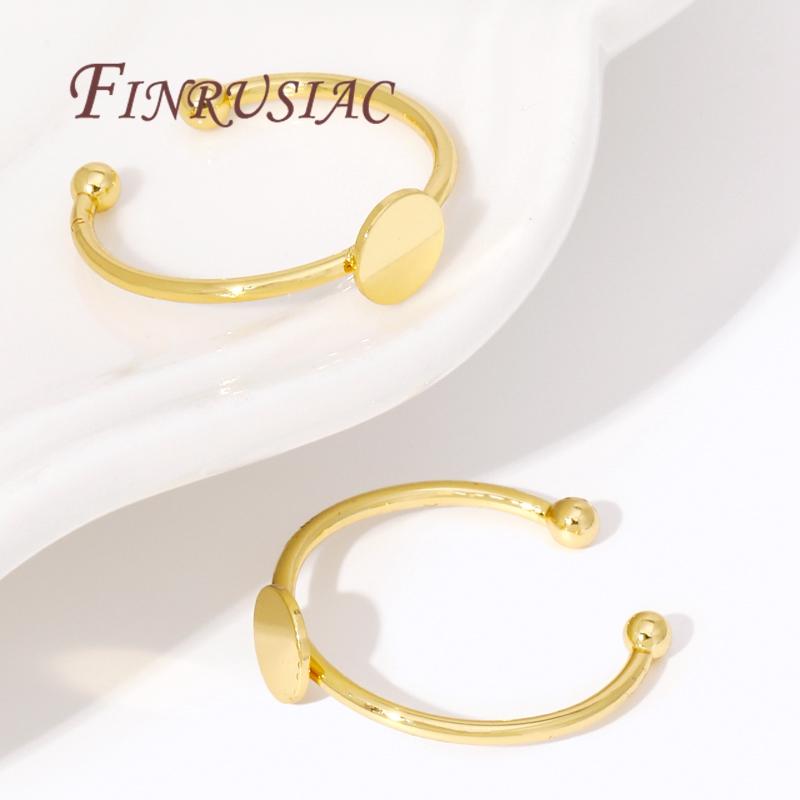 Adjustable Ring Opening 18K Real Gold Plated Flat Circle Pad Bezel Ring Base Round Blanks Fittings For DIY Rings Jewelry Making