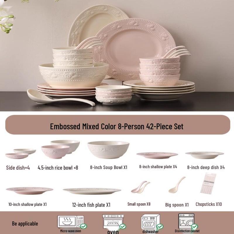 

British Cream Style Embossed Ceramic Dinnerware Set