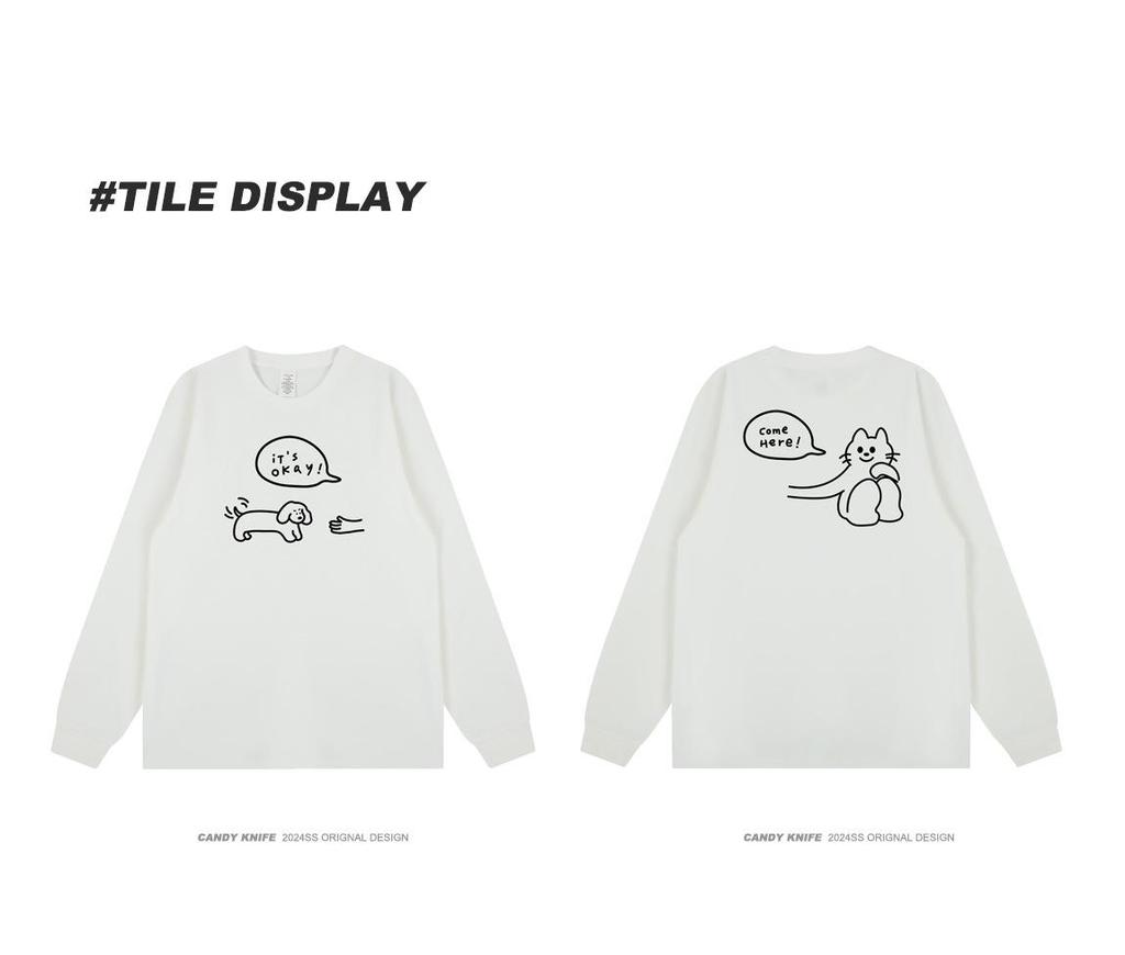 Trendy Cartoon Print Cotton Long Sleeve Unisex T-Shirt for Autumn/Winter