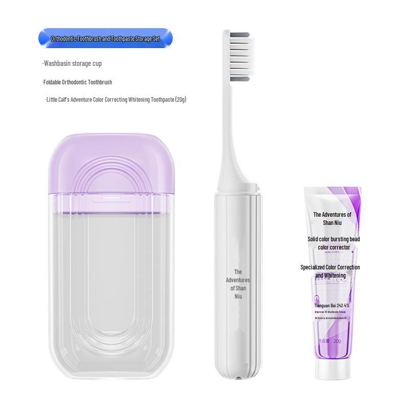 

U-Shaped Soft Bristle Toothbrush Travel Set: Orthodontic Student Portable with Wash Cup and Toothpaste