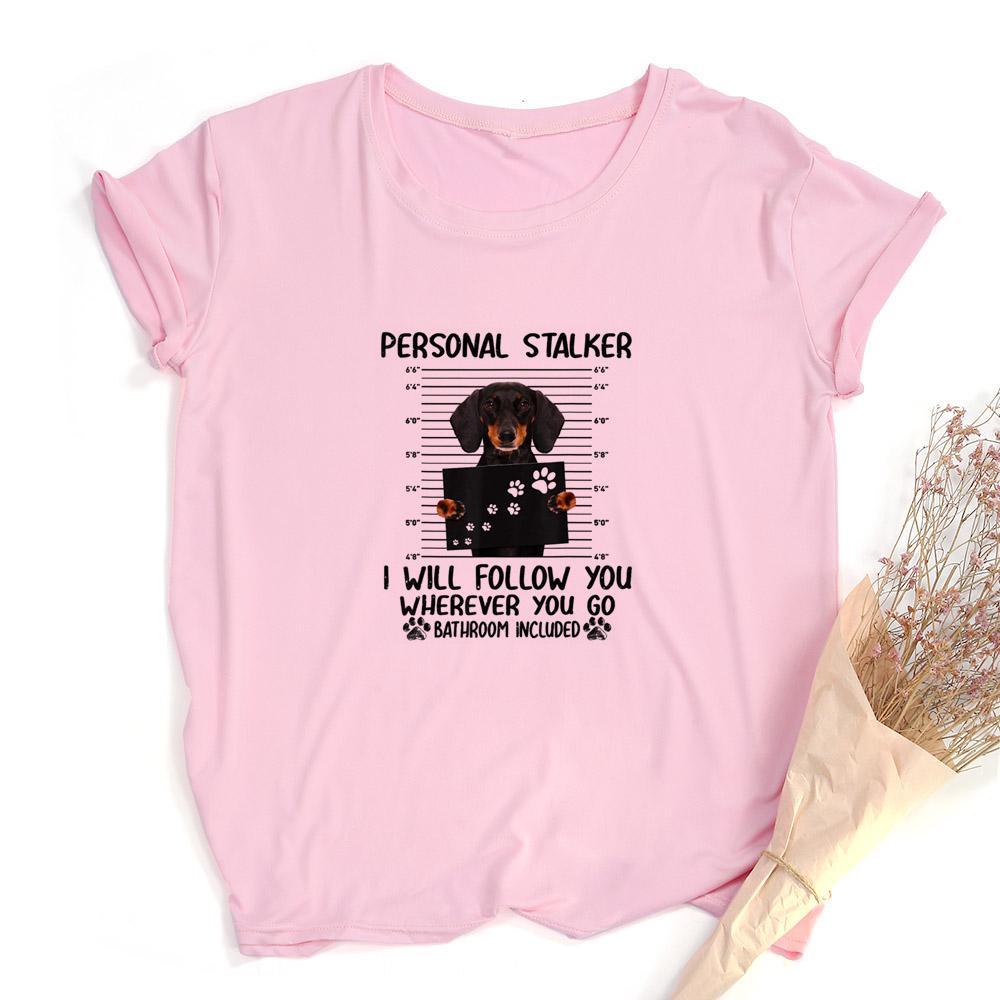 Personal Stalker Dachshund Print Women S Summer T Shirt Short Sleeve Graphic Tees Women Dog Lover L