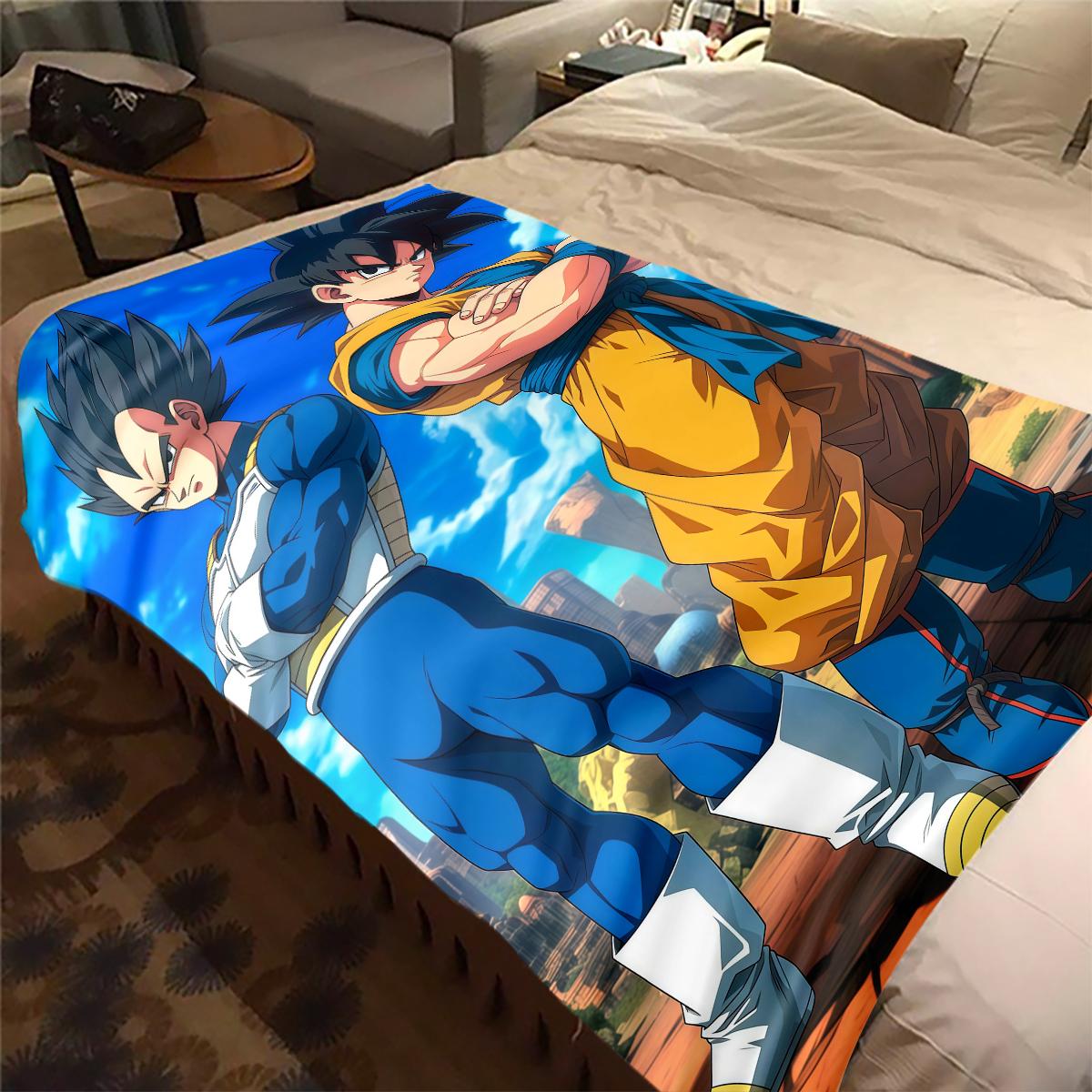 

1 шт. Плед із фланелі з принтом Son Goku, Високоякісний, Для всіх сезонів, Декор для дому, Тепло та затишок, Ідеальний для різдвяних подарунків 80cm x 120cm