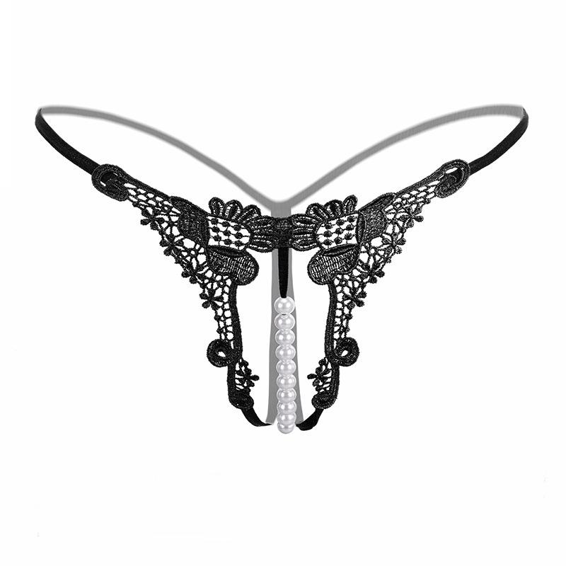 Women Panties Sexy Lingerie G-string  Hong Thin Rope Hollow Open File Beaded Pearl No Trace Breathable Underwears