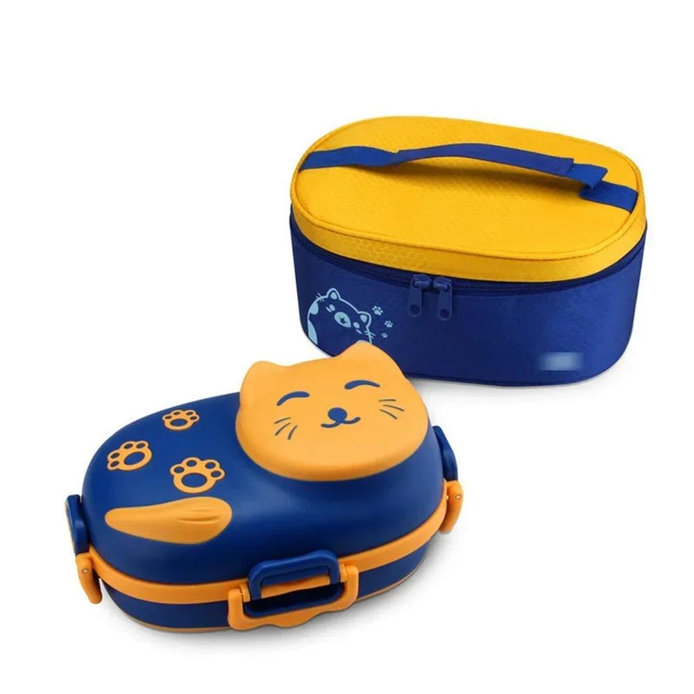 Cute Cat Stainless Steel Insulated Food Container Fork Spoon Set Portable Kids Bento Box Fruit Food Anti-bacterial 3