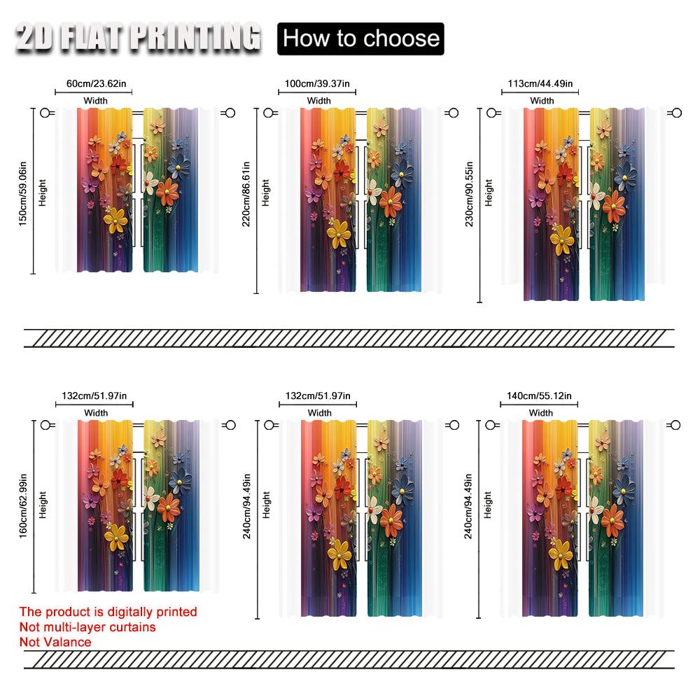 2Pcs Artistic Floral Printed Window Curtains Polyester Material Rod Pocket Design Drapes For Bedroom Living Room Office