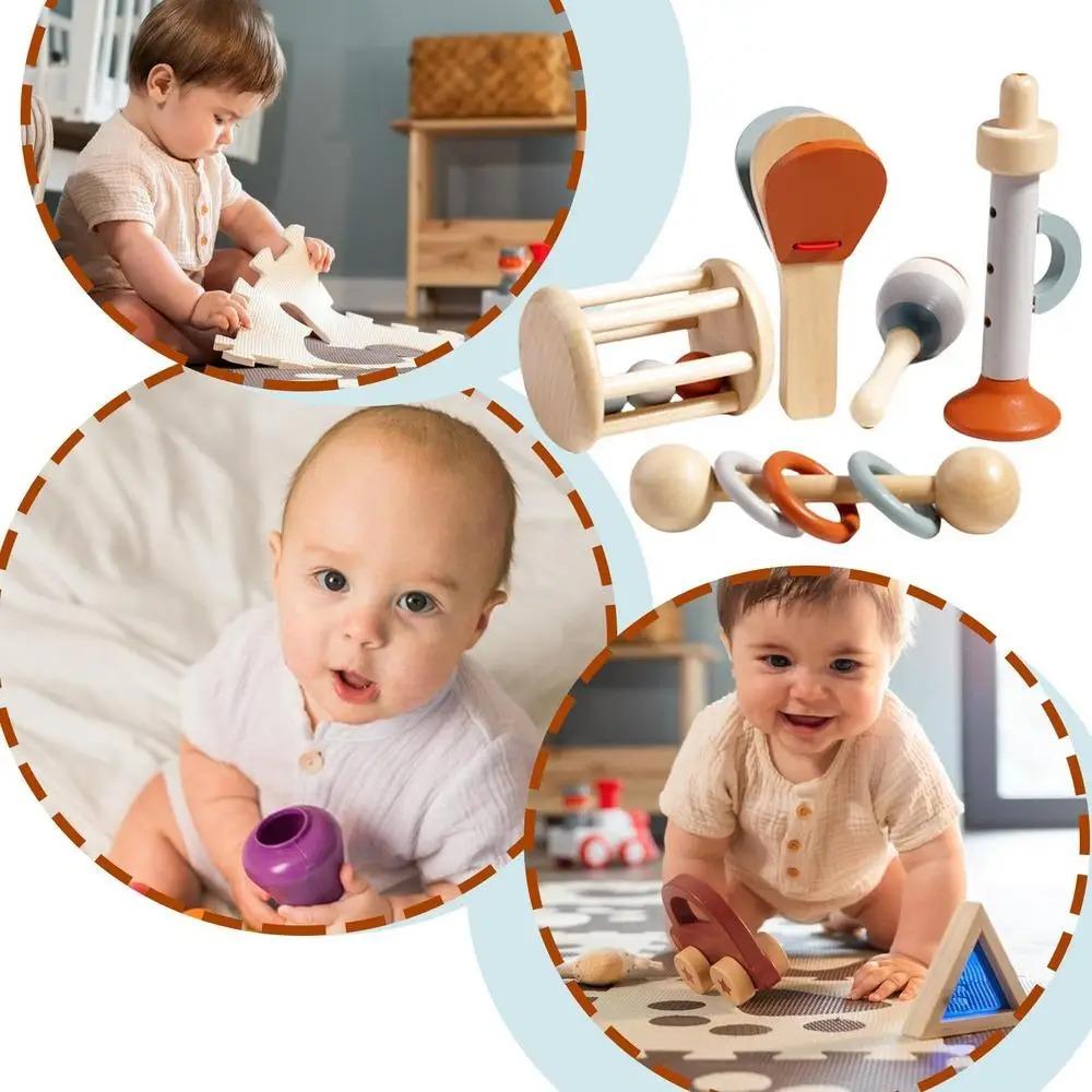 Wooden Musical Instruments for Toddlers, Montessori Musical Toy, Percussion Set with Maracas, Trumpet, Castanets, Birthday Gift