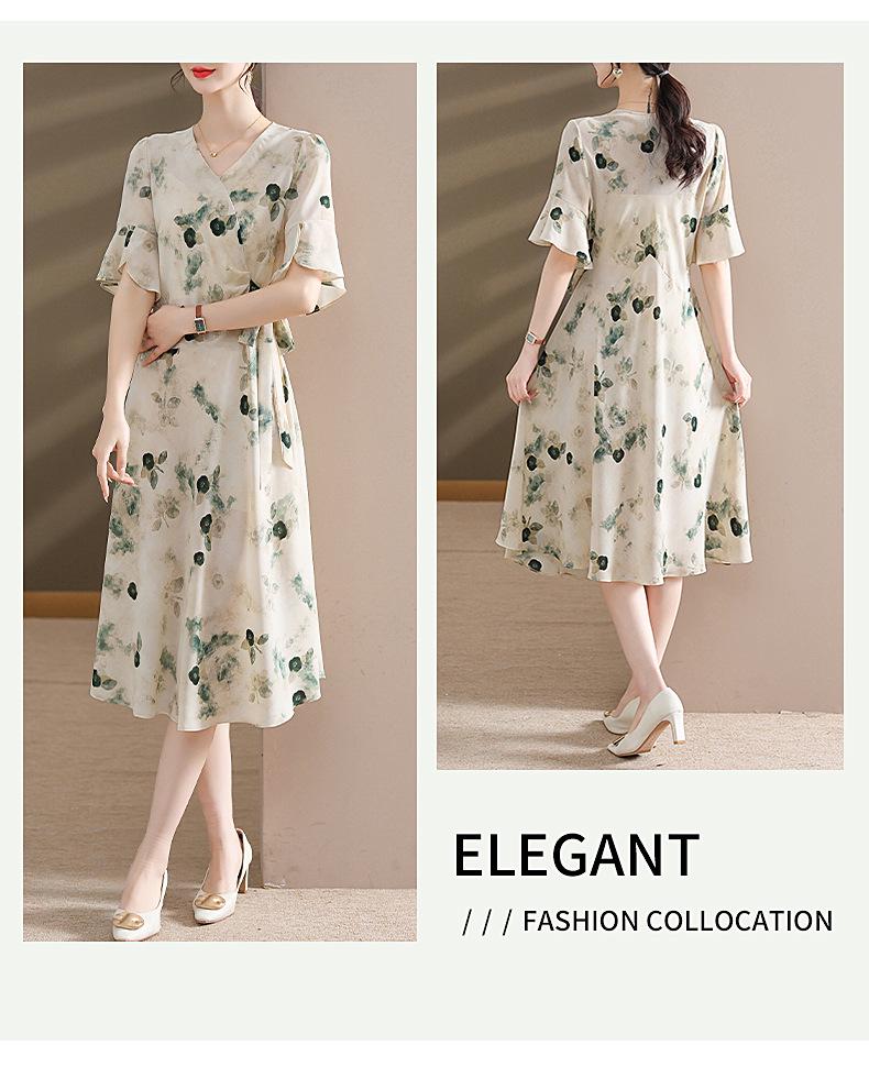 Summer V-Neck Chiffon Dress 2026: Stylish Waist-Cinched Design for Mom's Youthful Look