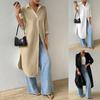 Amazon Europe, America, Autumn and Winter New Women's Clothing Solid Color Fashion Long Cardigan Medium Sleeve Shirt Women