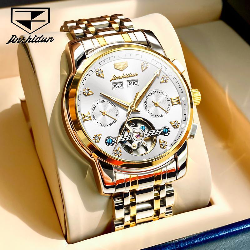 JINSHIDUN Neue Business- und Freizeit-Herrenuhr Einfache Business-wasserdichte leuchtende multifunktionale mechanische Uhr High-End-Herrenuhr