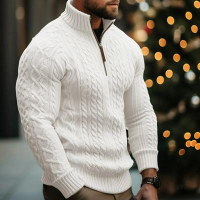 Vêtements en tricot d'hiver pour hommes Veste demi-zip Couleur unie Torsadé Pull épais pour hommes