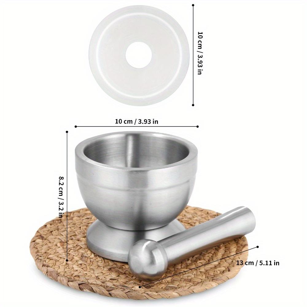 Stainless Steel Manual Mortar and Pestle Set with Silicone Lid - Ideal for Kitchen & Restaurant Use, Perfect for Herbs & Spices