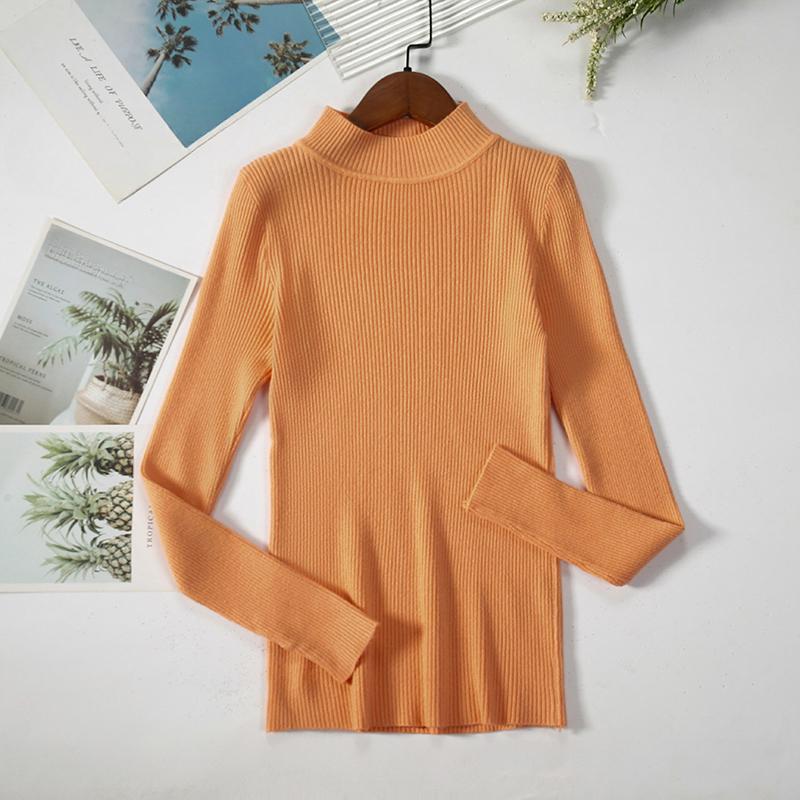 New Autumn Long Sleeve Base Knitted Sweater Women Winter Fashion Half High Collar Pullover Women Sweaters Vintage Slim Fit Solid Casual Knitwear 24970